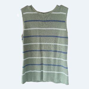 Basic Editions Sage Green Striped Ribbed Tank Top Size L Fits S/M Y2K 90s